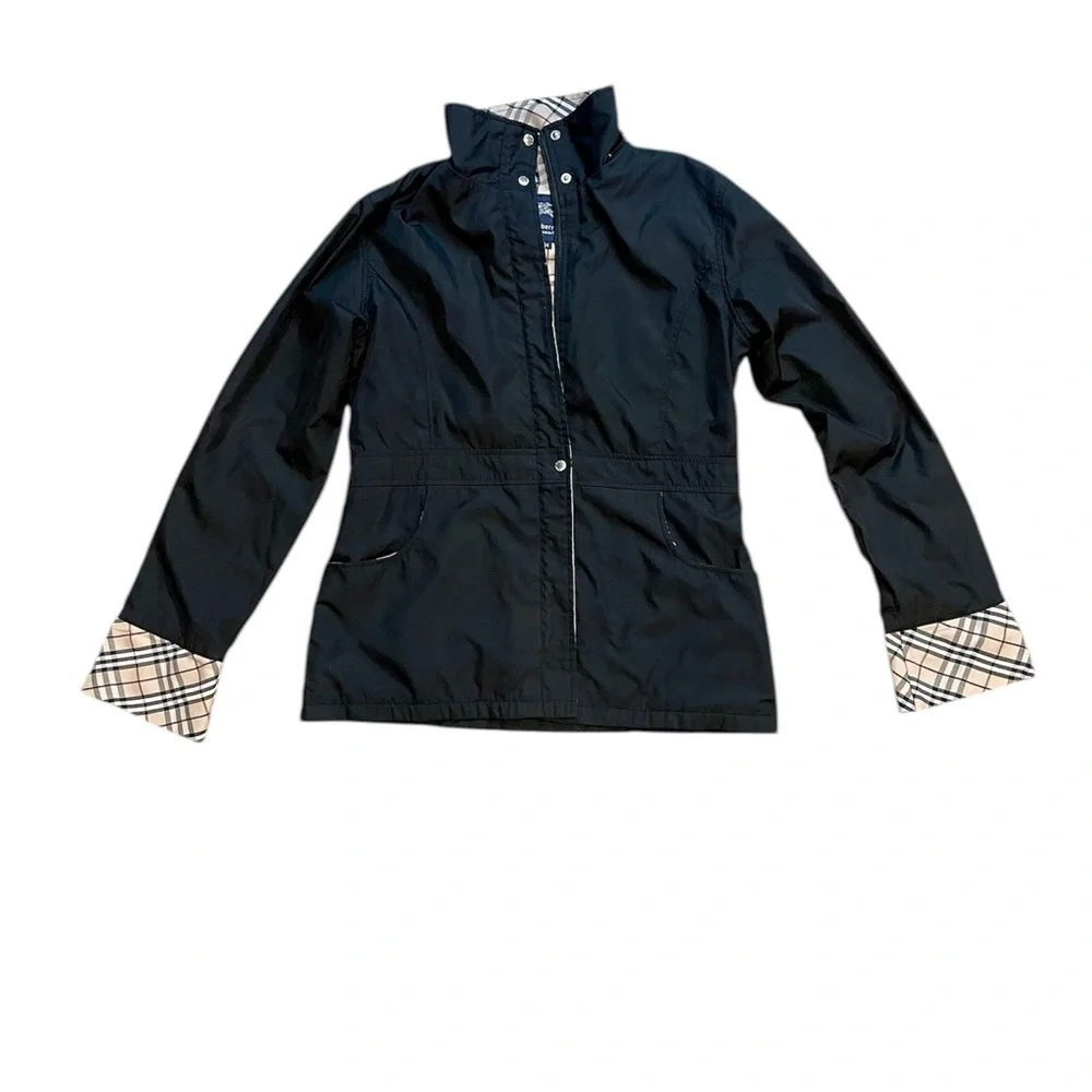 Burberry Black Trench Jacket with Signature Check Cuffs - Picture 1 of 5